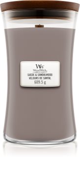 Woodwick Suede & Sandalwood vela perfumada