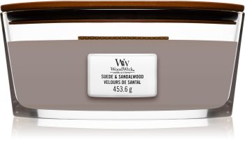 Woodwick Suede & Sandalwood Tuoksukynttilä puinen sydän (sydänlanka)