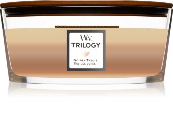 Woodwick Trilogy Golden Treats scented candle wooden wick (hearthwick)