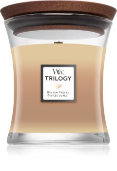 Woodwick Trilogy Golden Treats vonná svíčka s dřevěným knotem