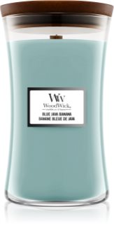 Woodwick Blue Java Banana candela profumata con stoppino in legno