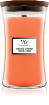 Woodwick Tamarind & Stonefruit mirisna svijeća s drvenim fitiljem
