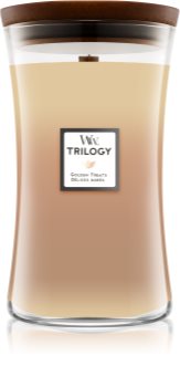 Woodwick Trilogy Golden Treats Tuoksukynttilä Puinen Sydän