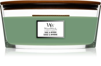 Woodwick Sage & Myrrh αρωματικό κερί με ξύλινο φιτίλι (hearthwick)