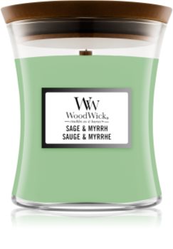 Woodwick Sage & Myrrh świeczka zapachowa  z drewnianym knotem