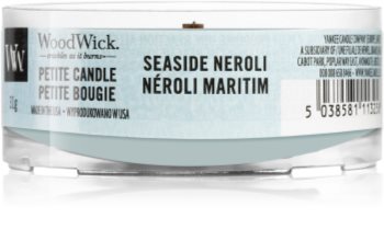 Woodwick Seaside Neroli mala mirisna svijeća bez staklene posude s drvenim fitiljem