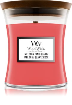 Woodwick Melon & Pink Quarz świeczka zapachowa z drewnianym knotem