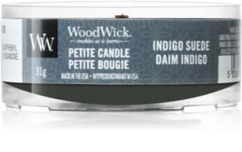 Woodwick Indigo Suede votívna sviečka s dreveným knotom