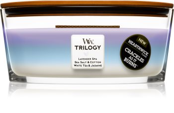 Woodwick Trilogy Calming Retreat ароматна свещ с дървен фитил (hearthwick)