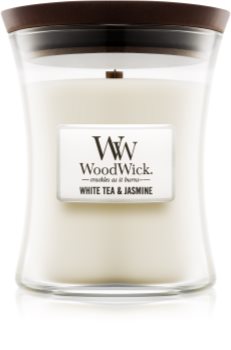 Woodwick White Tea & Jasmine aроматична свічка з дерев'яним гнітом