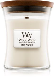 Woodwick Baby Powder αρωματικό κερί με ξύλινο φιτίλι