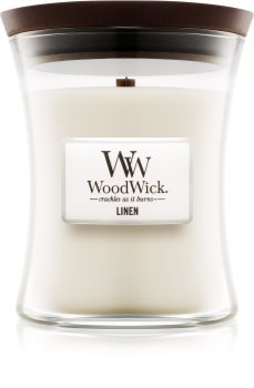 Woodwick Linen mirisna svijeća s drvenim fitiljem