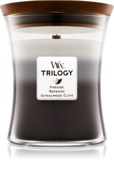 Woodwick Trilogy Warm Woods świeczka zapachowa z drewnianym knotem