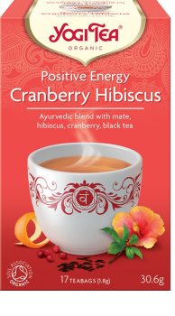 Yogi Tea Positive Energy "Pozitivní Energie" Cranberry Hibiscus černý čaj ze směsí čaje Assam, máty, brusinek ibišku a šípku pro pozitivní, energii