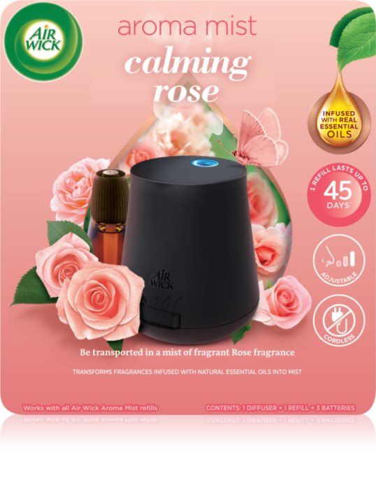 Air Wick Aroma Mist Calming Rose Aroma Diffuser mit Füllung + Batterie