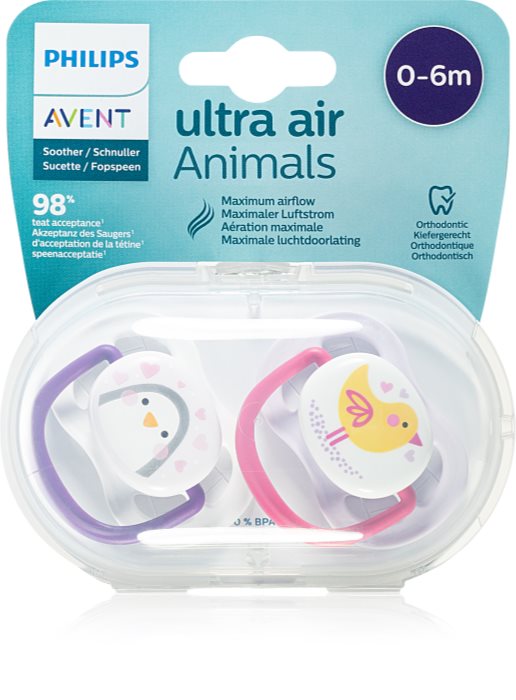 Avent Succhietto Ultra Air Night Ciuccio Leggero e Traspirante 0-6 Mesi 2 Pezzi