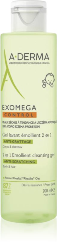 A-Derma Exomega Control 2 in 1 Emollient Cleansing Gel gel de duș pentru piele uscata spre atopica