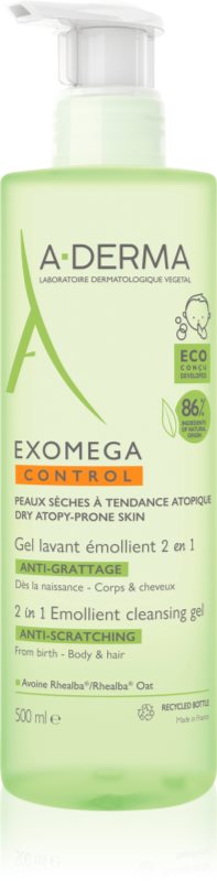 A-Derma Exomega Control 2 in 1 emollient cleansing gel gel de duș pentru piele uscata spre atopica