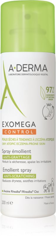 A-Derma Exomega Control Emollient Spray cremă hidratantă pentru întărirea barierei de apărare a epidermei sensibile și atopice Spray 200 ml