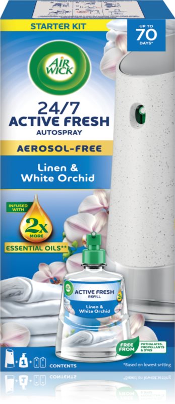 Air Wick Active Fresh Linen & White Orchid odorizant de aer automat cu reîncărcare 228 ml