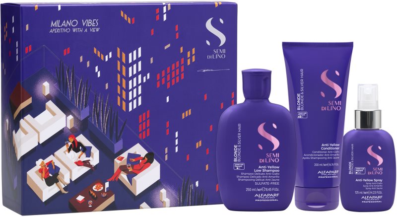 Alfaparf Milano Semi di Lino Blonde Holiday Kit set cadou pentru parul blond cu suvite 3 buc