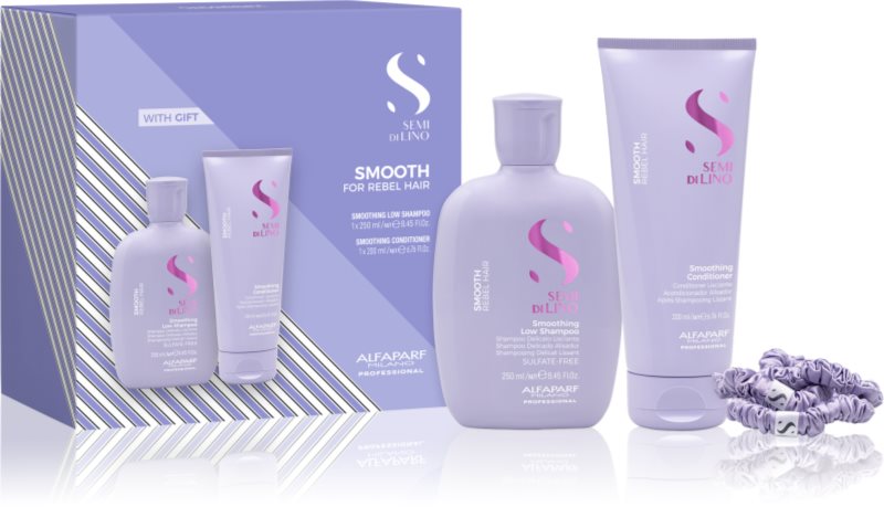 Alfaparf Milano Semi di Lino Smooth Duo Kit set cadou pentru par indisciplinat 3 buc