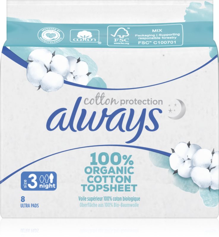 Always Cotton Protection Night absorbante fara parfum 8 buc