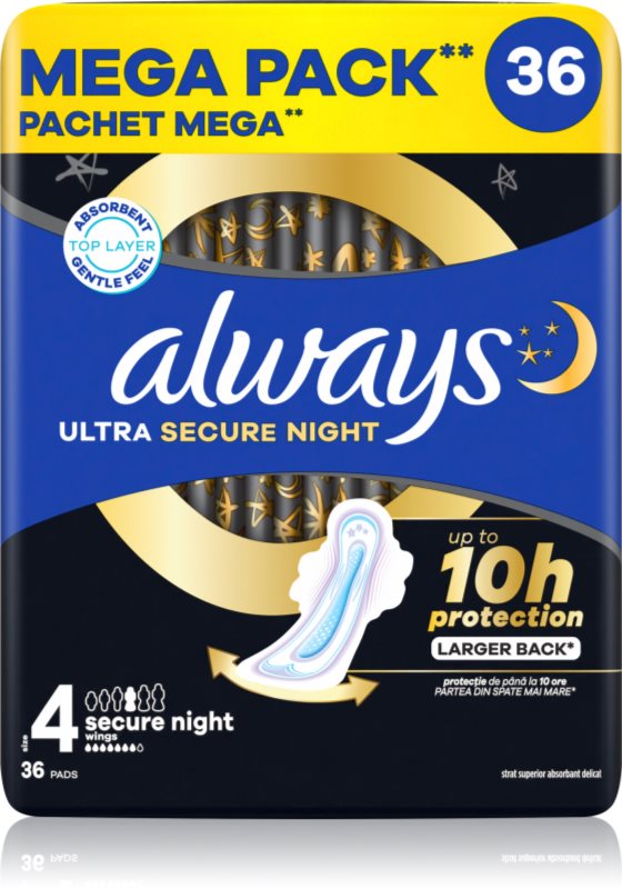 Always Ultra Secure Night Size 4 absorbante pentru noapte 36 buc