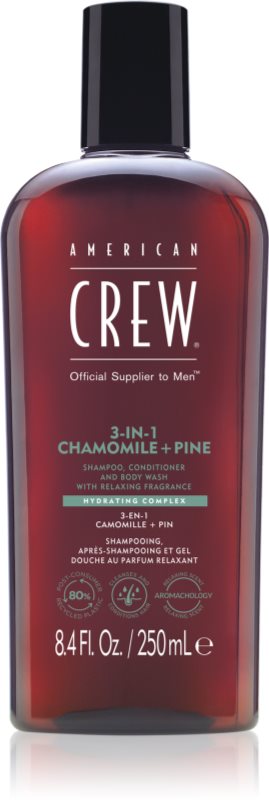 American Crew 3 in 1 Chamimile + Pine șampon, balsam și gel de duș 3 în 1 pentru barbati