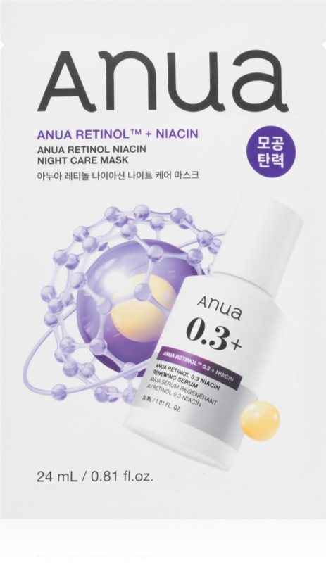 Anua Retinol + Niacin Night Care Mask mască textilă cu efect antirid pentru uniformizarea nuantei tenului 24 ml