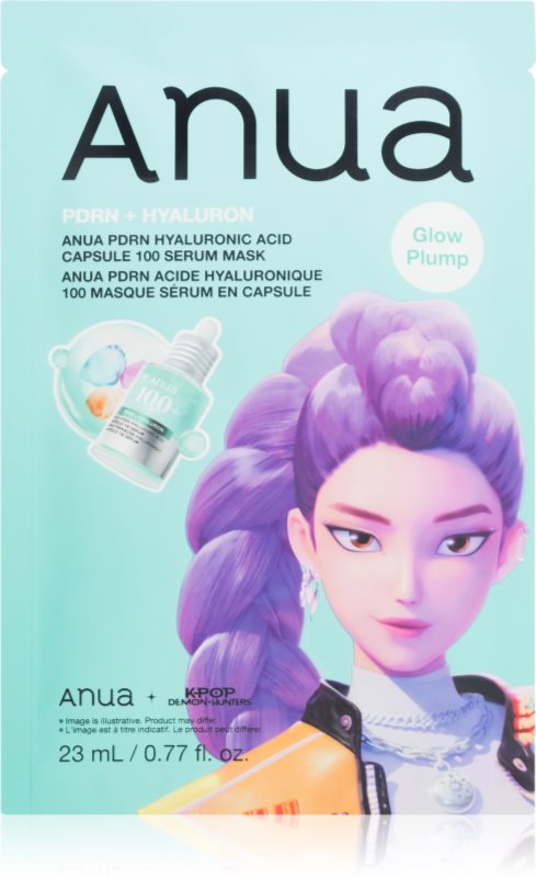 Anua K-Pop Demon Hunters PDRN + Hyaluronic Acid Capsule 100 Serum Mask mască textilă hidratantă pentru strălucirea și netezirea pielii 23 ml