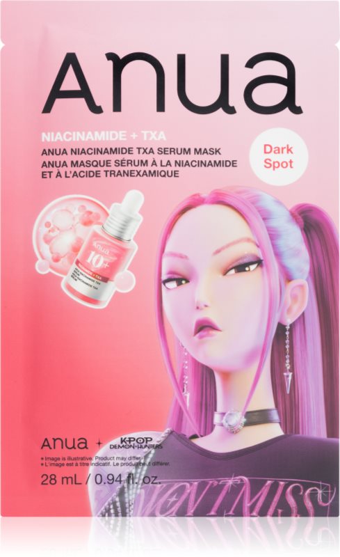 Anua K-Pop Demon Hunters Niacinamide TXA Serum Mask mască textilă iluminatoare cu efect de hidratare 28 ml
