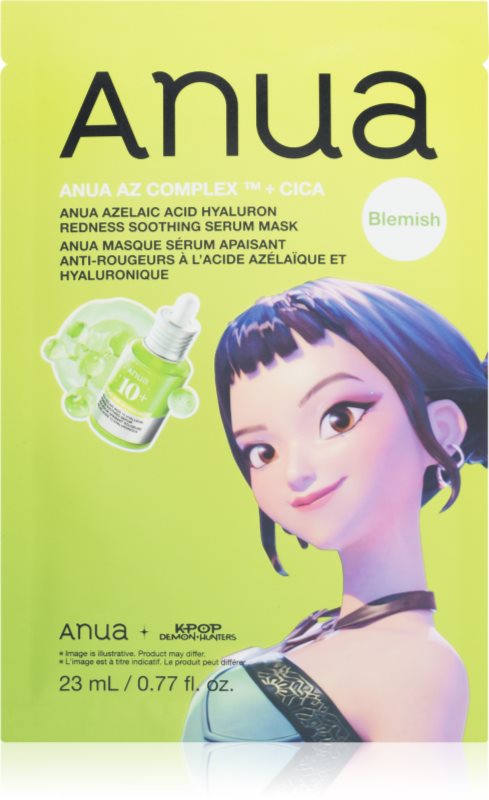 Anua K-Pop Demon Hunters Azelaic Acid Hyaluron Redness Soothing Serum Mask mască textilă calmantă cu efect de hidratare 23 ml