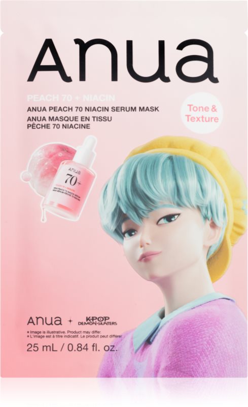 Anua K-Pop Demon Hunters Peach 70% Niacin Mask masca pentru albirea tenului cu colagen 1 buc
