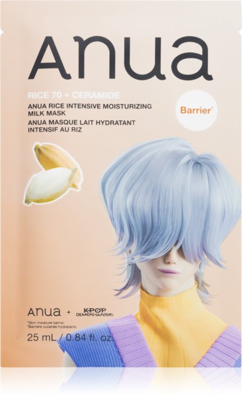 Anua K-Pop Demon Hunters Rice 70 + Ceramide mască textilă de îngrijire pentru fortificarea barierei cutanate 25 ml