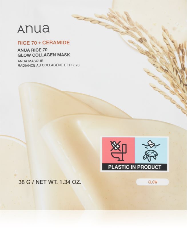Anua Rice 70% + Ceramide Glow Collagen Mask masca pentru albirea tenului cu colagen 1 buc