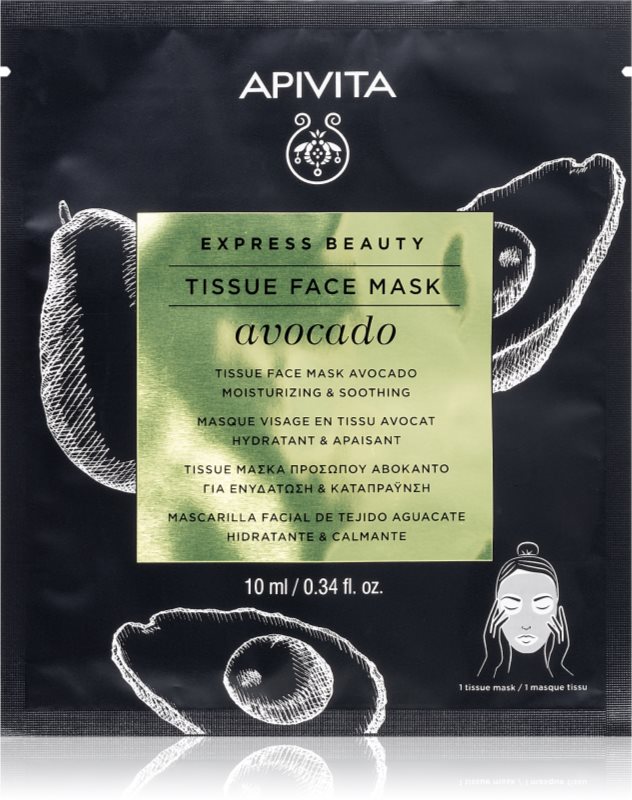 Apivita Express Beauty Moisturizing Tissue Face Mask Avocado mască textilă hidratantă pentru netezirea pielii 10 ml