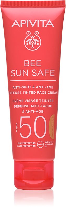 Apivita Bee Sun Safe Anti-Spot and Anti-Age Tinted Face Cream SPF50 crema de fata cu efect de protectie SPF 50
