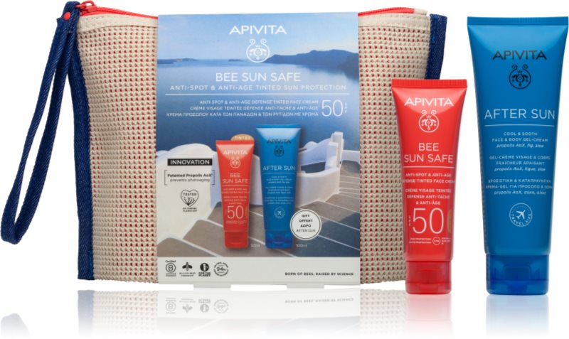 Apivita Bee Sun Safe Anti-spot & Anti-age Tinted Sun Protection set plaja