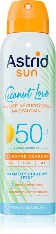 Astrid Sun Coconut Love spray pentru plaja invizibil si racoritor SPF 50 cu o protectie UV ridicata 150 ml