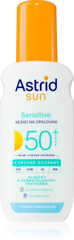Astrid Sun Sensitive lapte bronzant cu pulverizator SPF 50+ cu o protectie UV ridicata 150 ml