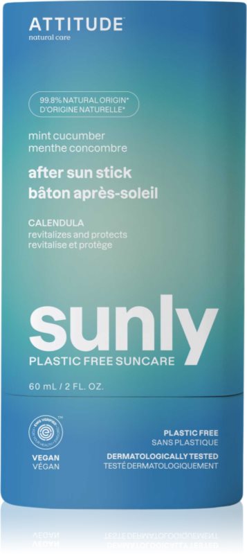 Attitude Sunly Plastic Free Suncare crema cu efect calmant dupa expunere la soare Mint, Cucumber 60 g