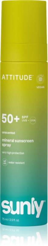 Attitude Sunly Mineral Sunscreen Spray SPF 50+ spray autobronzant cu minerale fara parfum SPF 50+ 75 ml