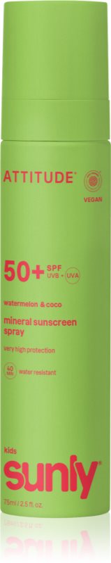 Attitude Sunly Kids Watermelon & Coco spray autobronzant cu minerale SPF 50+ pentru copii 75 ml