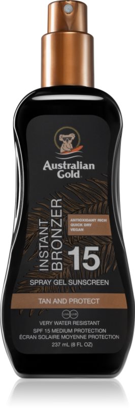 Australian Gold Spray Gel Sunscreen With Instant Bronzer spray pentru bronzat SPF 15 237 ml