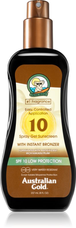 Australian Gold Spray Gel Sunscreen With Instant Bronzer spray protector pentru plajă cu efect autobronzant SPF 10 237 ml