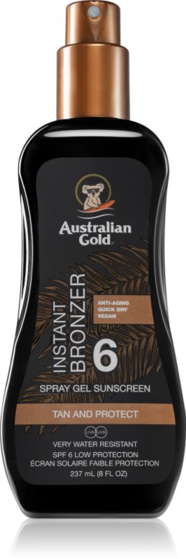 Australian Gold Spray Gel Sunscreen With Instant Bronzer spray protector pentru plajă cu efect autobronzant SPF 6 237 ml