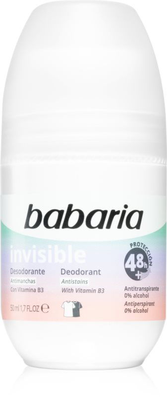 Babaria Deodorant Invisible antiperspirant roll-on impotriva petelor albe si galbene 50 ml