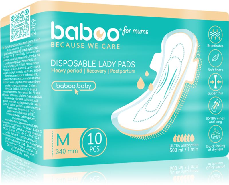 Baboo Postpartum Maternity Pads absorbante postnatale de unică folosință marimea M 10 buc