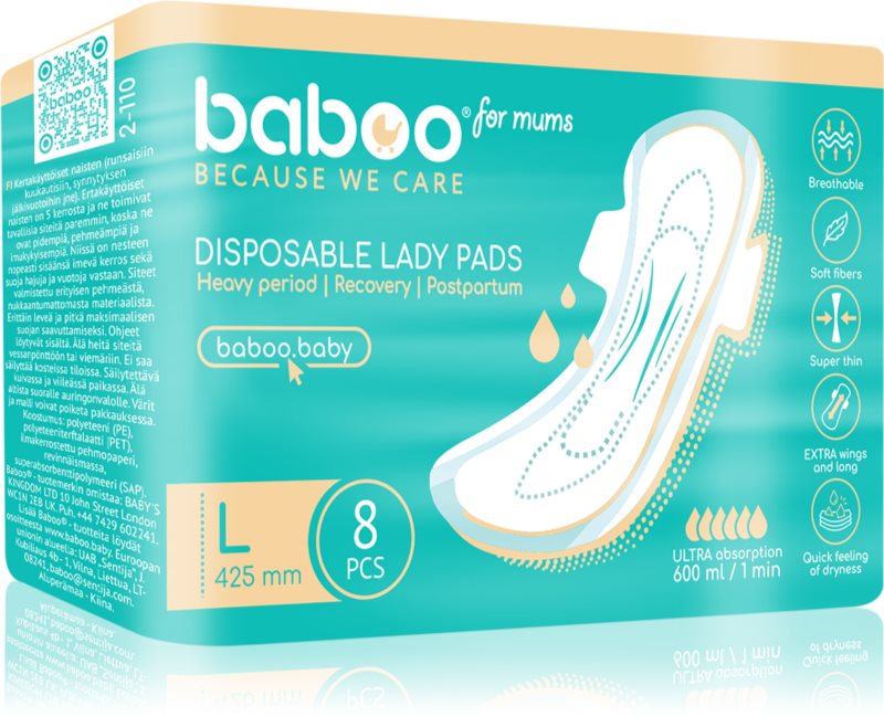 Baboo Postpartum Maternity Pads absorbante postnatale de unică folosință marimea L 8 buc